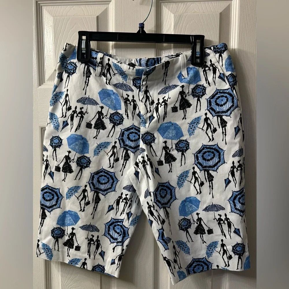 For The Republic Blue and White Umbrella Print womens Shorts